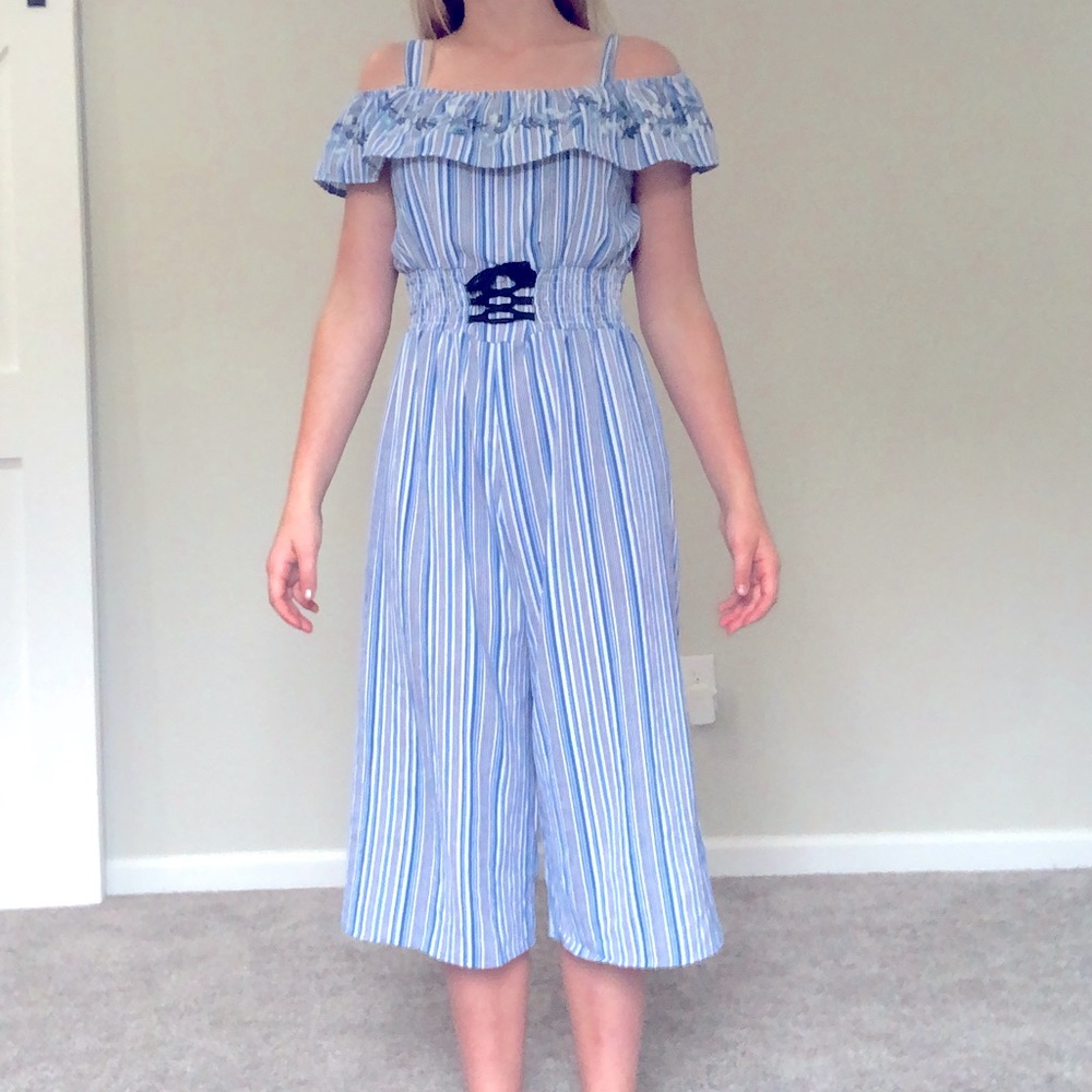 Blue and White Stripped Jumpsuit. Size 16 Junior’s